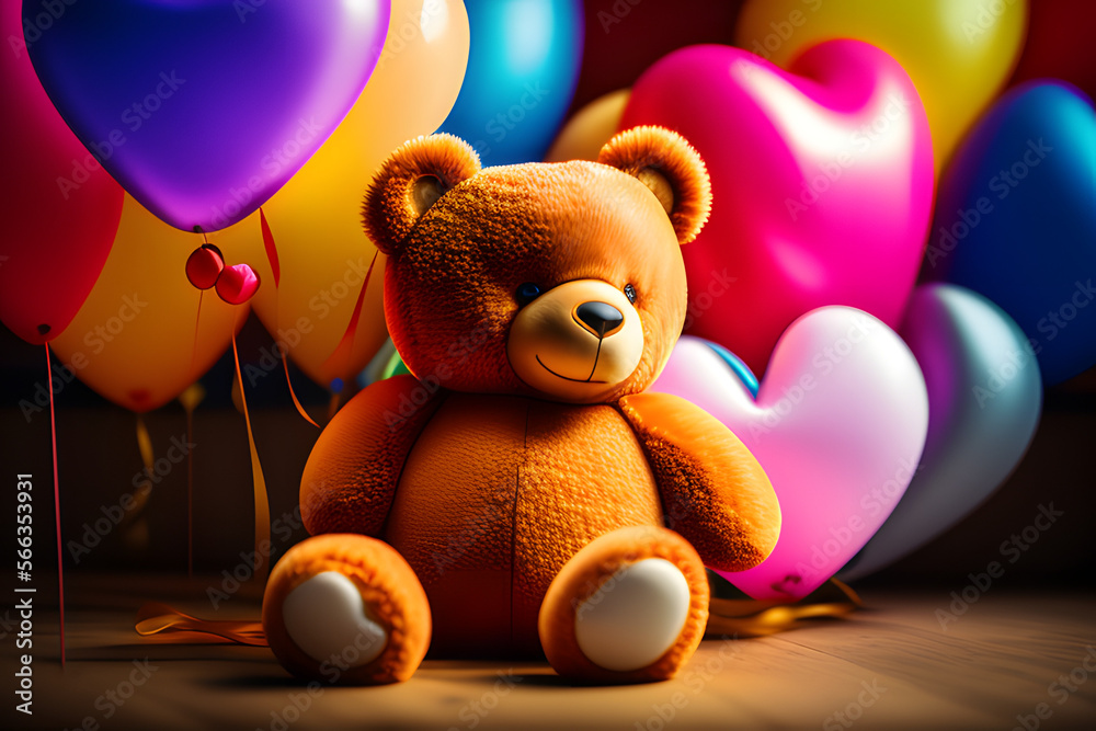 teddy bear with balloons and heart Stock Illustration | Adobe Stock