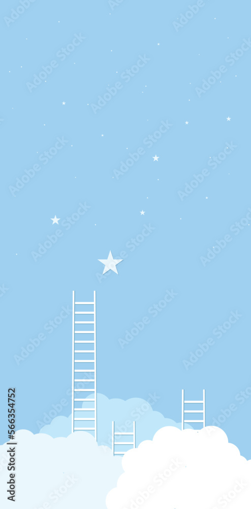 Business concept vector illustration. success concept. The stars, ladder, and clouds.