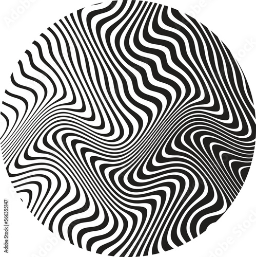 black and white mobious wave stripe optical design. simple texture. Pattern With Optical Illusion.