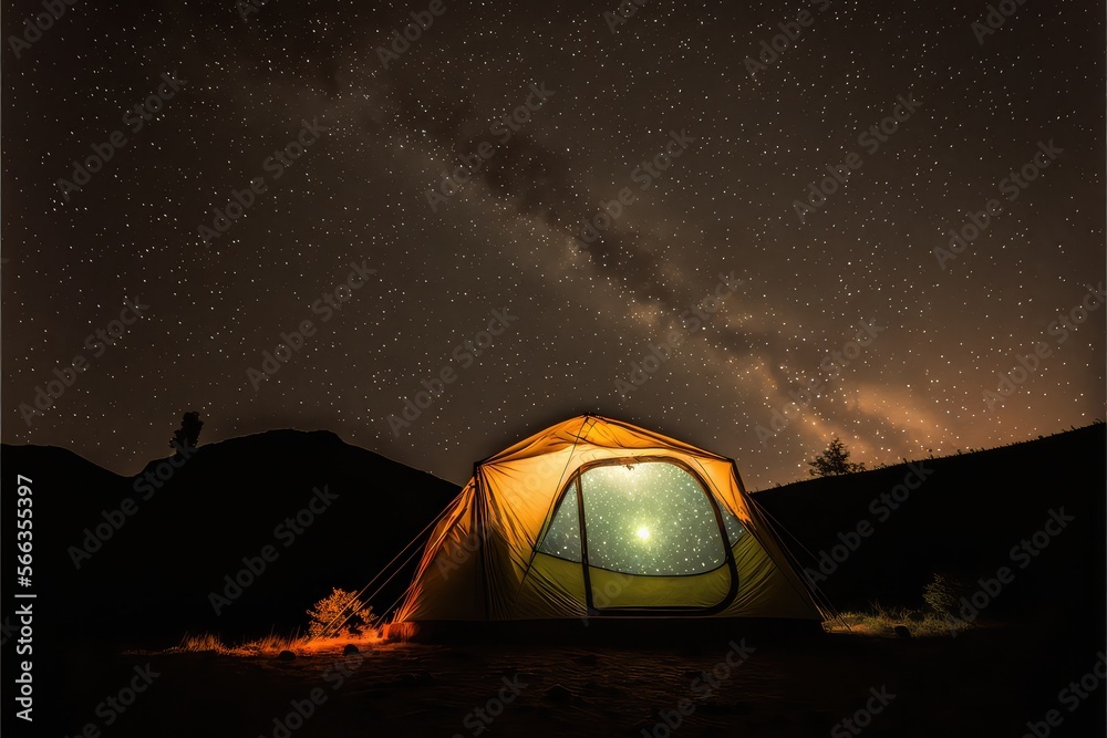 Camping under milky way at night