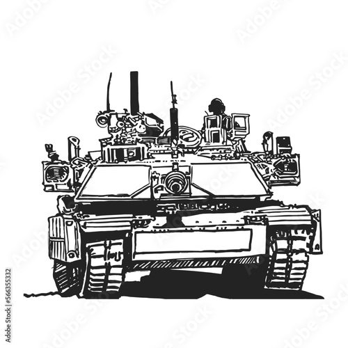 Ttracked tank. Military vehicle. Hand drawing.