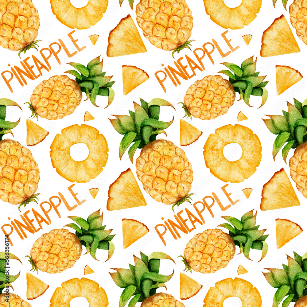 Aperturee Watercolor Pineapple Fruit Grey Stripe Stretch Table Cover