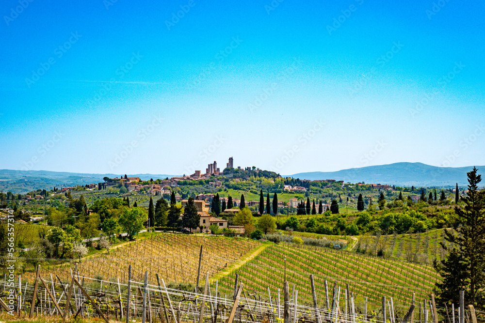 view of hilltop city in Tuscany, italy, san gimignano