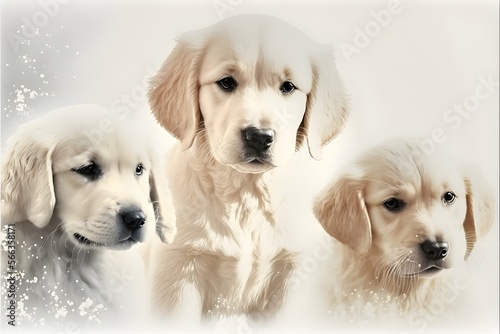 Background soft white with cute dogs watermark. Generative AI.
