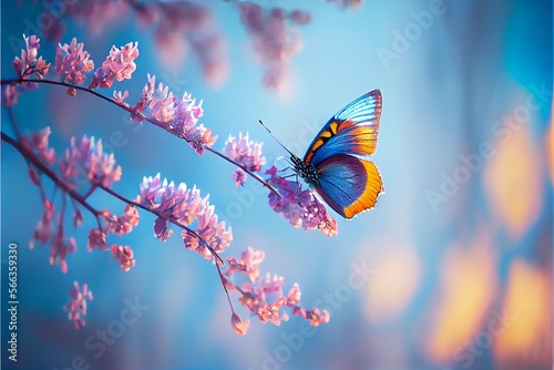 Butterfly on a branch with blossoms