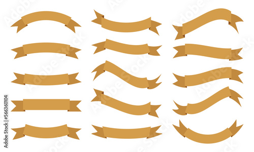 Collection of Blank Ribbon Banner in Gold Colors.