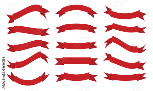 Collection of Blank Ribbon Banner in Red Colors. photo