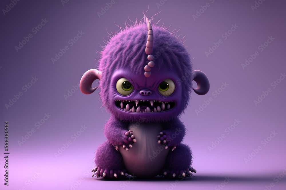 Cute purple little monster  Generative AI
