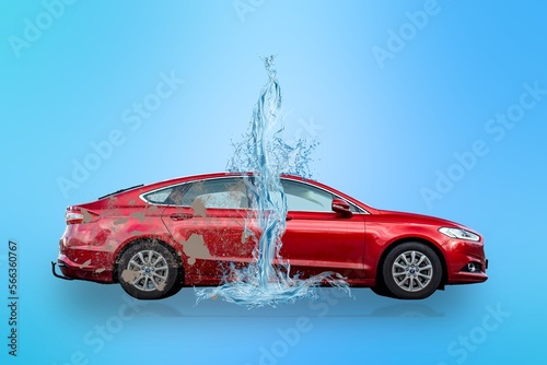Cluj-Napoca, Cluj-Romania-01.13.2023-Sparkling Clean: Professional Car Wash Advertising Banner photo