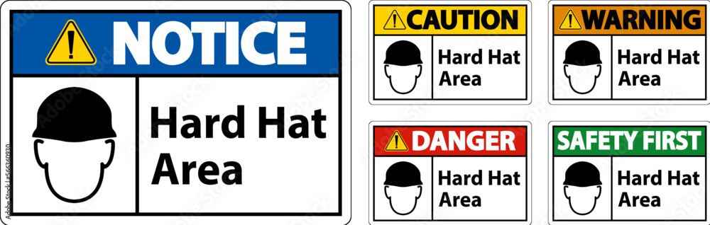 Hard Hat Protection Required Area Sign On White Background