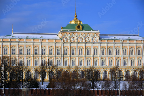 The Grand Palace of Moscow Kremlin. Blue sky background.
