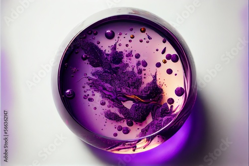 A close-up of a glass of a purple drink