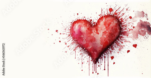 Watercolor red heart isolated on white background