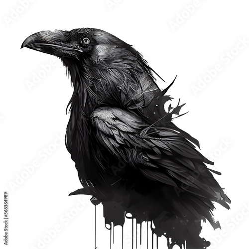 raven on a white background photo