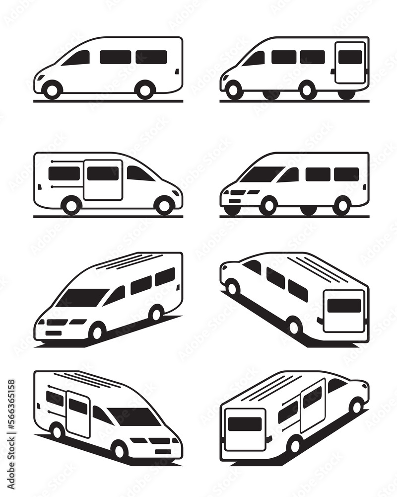 Fototapeta premium Passenger van in different perspective - vector illustration