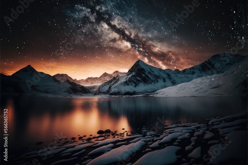 Milky Way at night with Mountain background