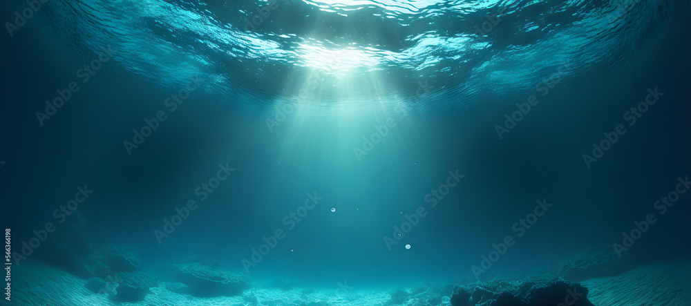 3d underwater scene with rays. generativ ai