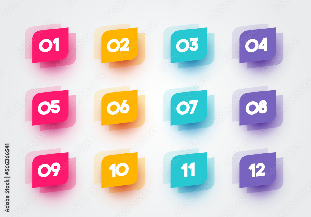 Twelve Colorful Bullet Points Labels Twelve Colorful Bullet Points Labels