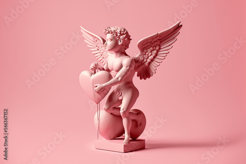 A pink cupid statue on a pink background photo