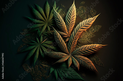 Marijuana leaves  cannabis on a dark background. Generative AI 