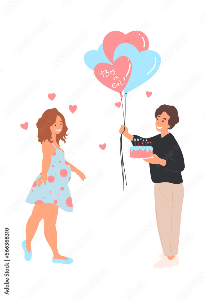 Gender reveal party concept, family, couple waiting first child, Boy or girl, Baby Shower, young future parents