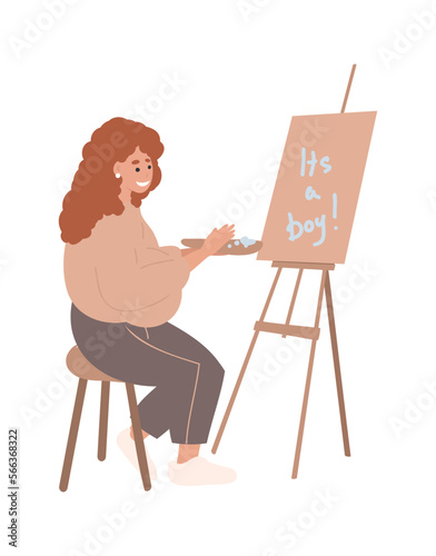 Pregnancy hobby home activity illustration. Cartoon happy pregnant woman character, childbirth preparation