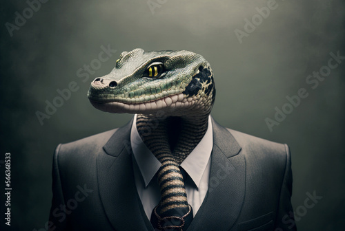 Canvas Print snake in business outfit
