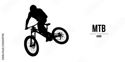 Abstract silhouette of a mtb rider, man is doing a trick, isolated on white background. Mountain cycling sport transport. Vector illustration photo