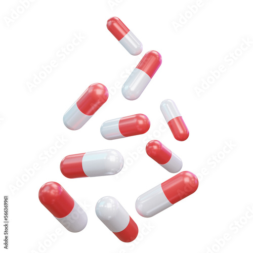 White and red capsules isolated on transparent background. 3d render. PNG. Tablets, medicine concept. 3D rendering, for web, ui, ux. Pills. Health	