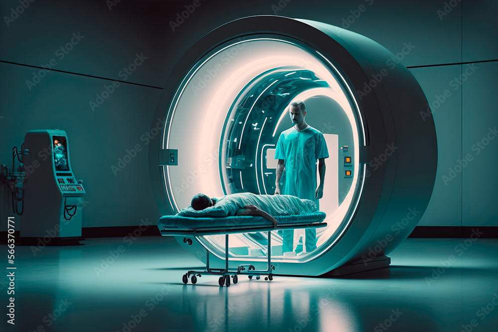 Doctor doing a resonance imaging in a medical center with an