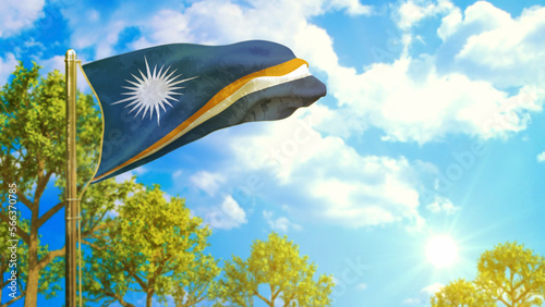 flag of Marshall Islands at sunny day, good weather symbol - nature 3D rendering