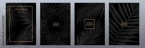 Luxury frame design set with tropical leaf pattern in dark colors. Elegant background pattern for premium menu, elite sale, luxe invitation, template, ​formal invitation, luxury voucher. banner, A4