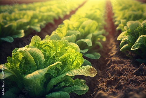Field Of Organic Green Lettuce Generative AI