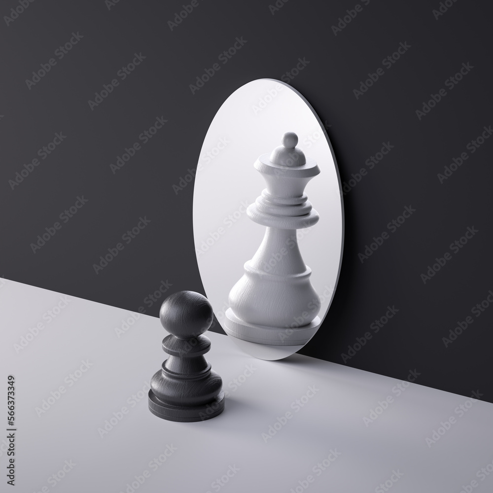 Chess queen and king contour isolated 3d. Black graceful main