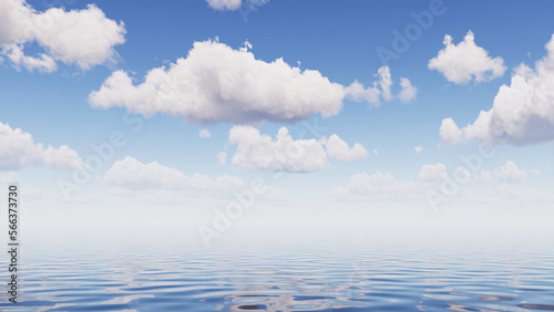 Wallpaper Mural 3d rendering, abstract seascape background, white clouds in the blue sky above the calm water. Nature wallpaper Torontodigital.ca