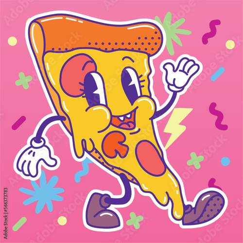Isolated colored happy pizza traditional cartoon character Vector illustration