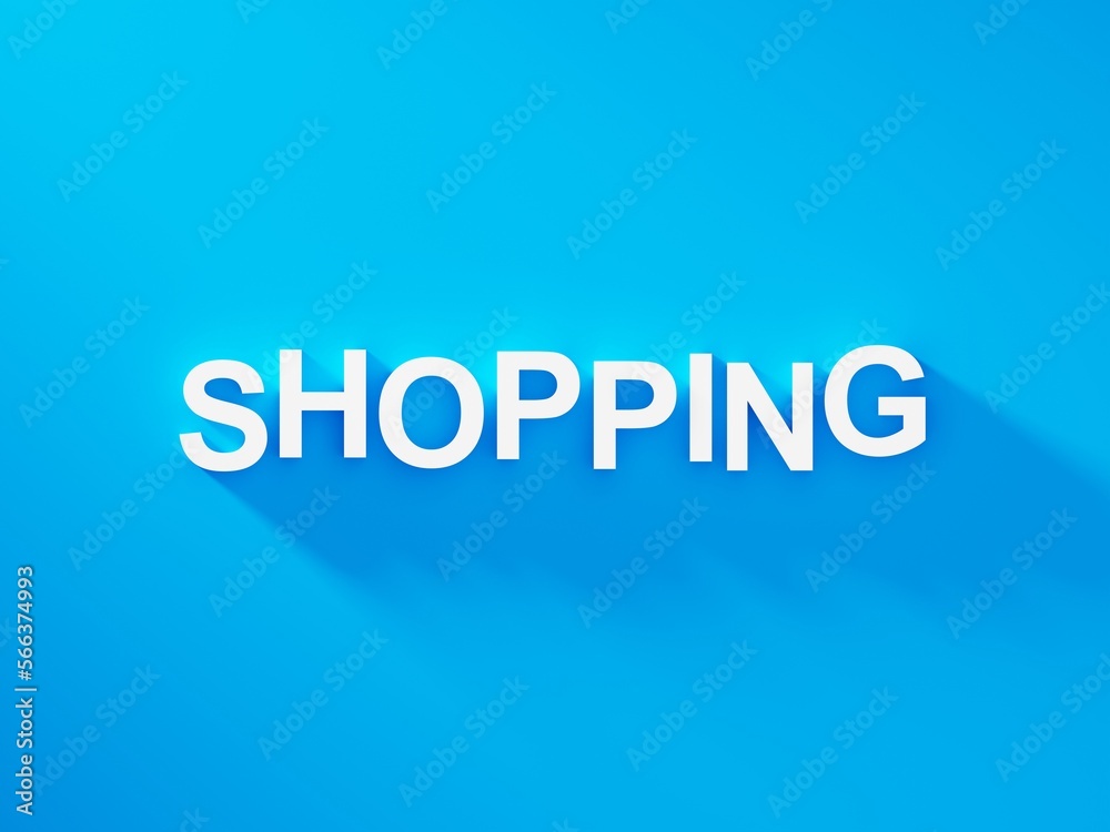 Shopping white text word on blue background with soft shadow