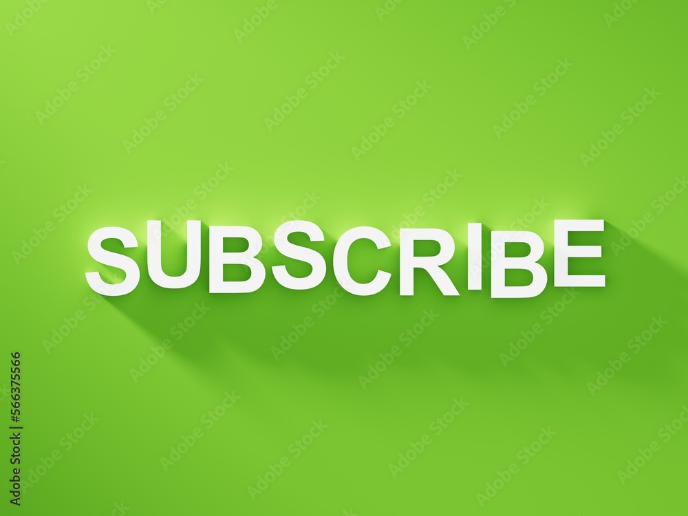 Subscribe white text word on green background with soft shadow Subscribe white text word on green background with soft shadow