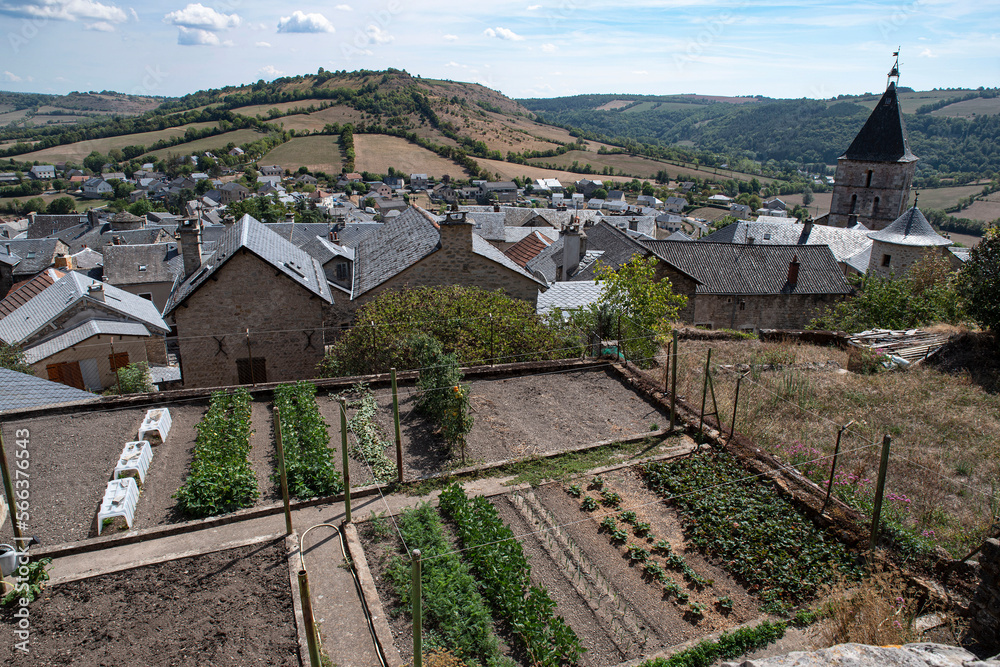 Vegetable garden in a typical and picturesque village in Aveyron, France