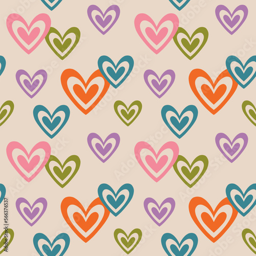 Aesthetic Retro Romantic printable groovy hearts seamless pattern. Decorative Hippie Naive 60's, 70's style Vintage modern background in minimalist style for fabric, wallpaper or wrapping