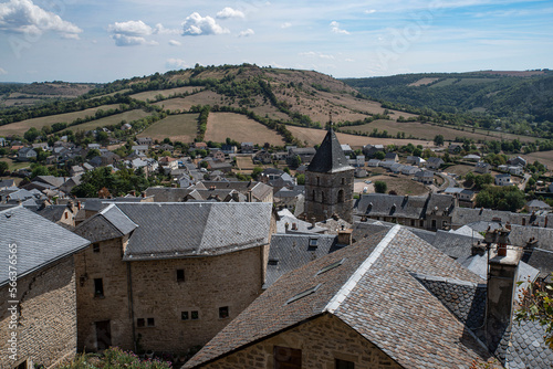 Architecture and landscape of Aveyron in France, with stone houses © sissoupitch