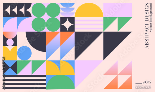 Abstract bauhaus geometric pattern background with copy space for text.Trendy minimalist geometric design with simple shapes and elements.Modern artistic vector illustration.