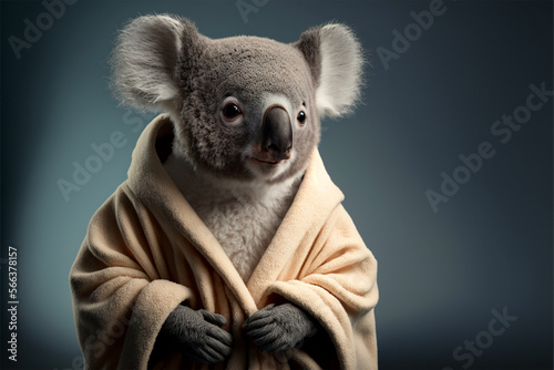 Portrait of a koala dressed in a bathrobe.isolated background.Created with generative ai