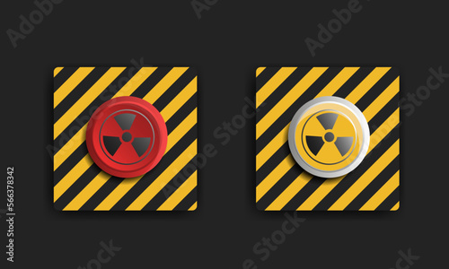nuclear button. Red button. Radiation.Warning sign