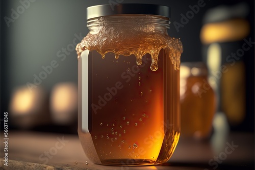 jar of honey with honeycomb,Generative AI 