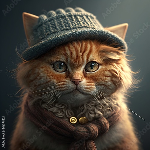 Hyper-realistic Portrait of a cat with a Hat 