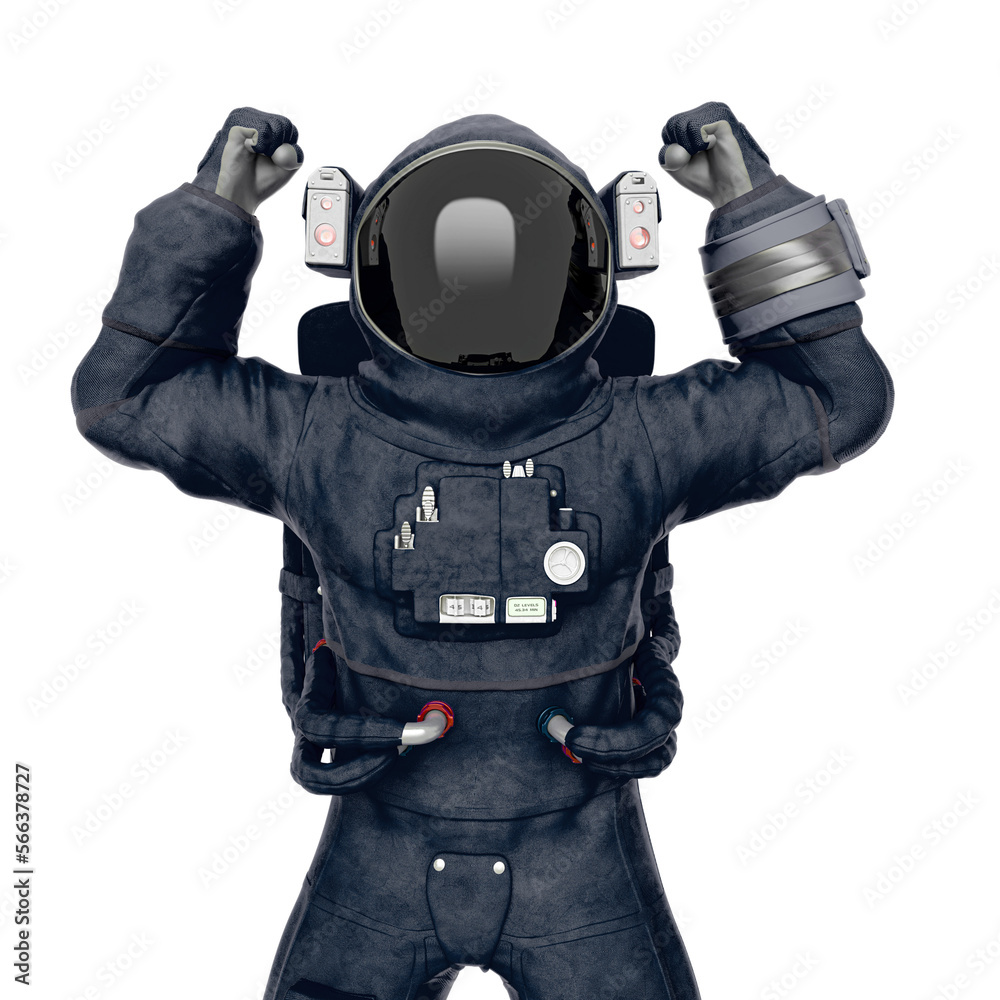 astronaut is victorious in close up view astronaut is victorious in close up view