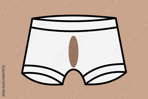 Dirty underwear and pants with brown stain of feces, stool and excrement after defecation. Health problem of diarrhea. Vector illustration on plain background..