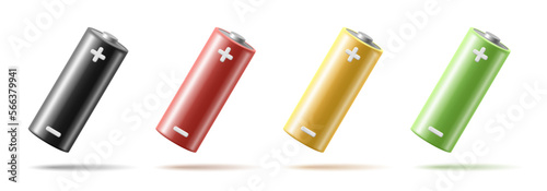 3d realistic modern set of multi-colored batteries. For concept design and advertising materials, technologies, power.