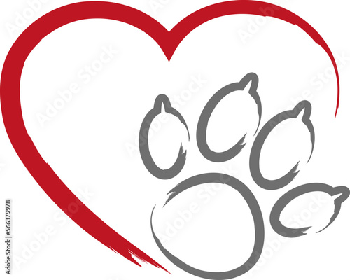 Hundepfote, Wolfspfote, Herz, Logo, Button, Dog logo